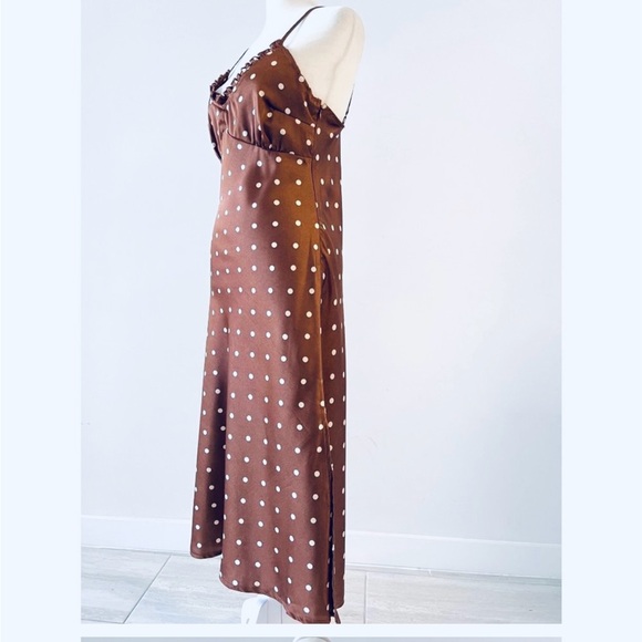 Brown Silky A-Line Midi Dress - Picture 6 of 9